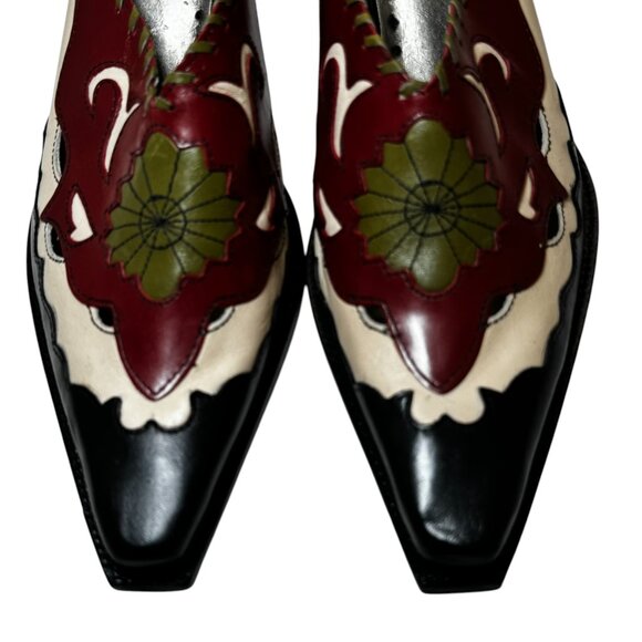 Vintage New BCBG Western Mules Bootie Tooled  Leather Inlay Women's 8 B - Picture 5 of 11